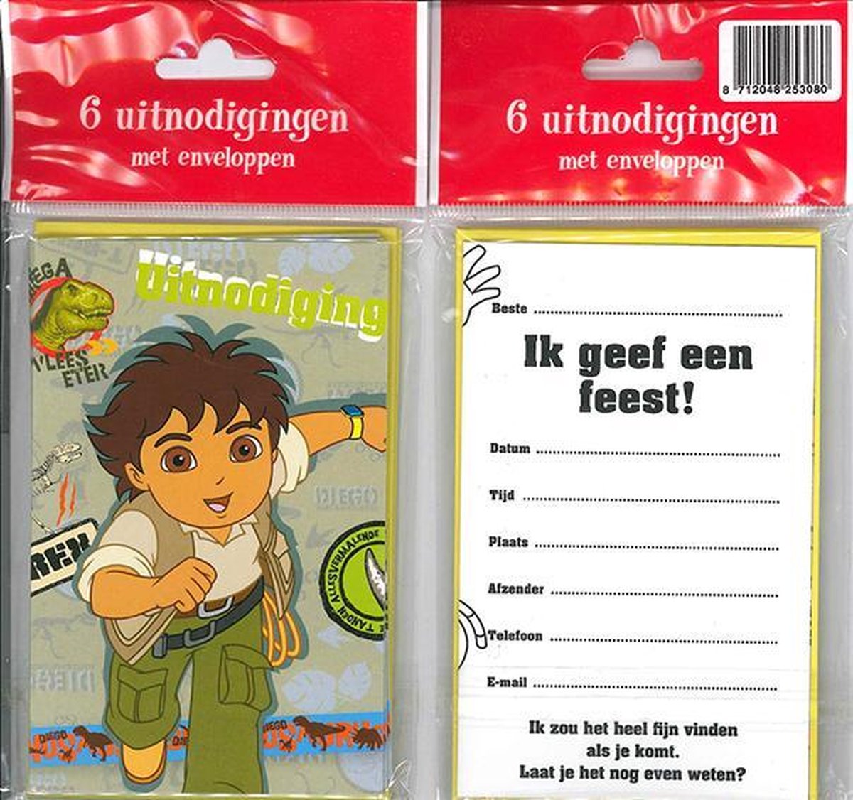 12 Uitnodigingskaartjes met envelop - Diego - 9 x 13.5 cm