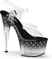 Pleaser - STARDUST-708T Sandaal met enkelband, Paaldans schoenen - Paaldans schoenen - 37 Shoes - Zwart/Transparant