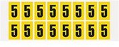 Cijfer stickers 0-9 - zelfklevende folie - 20 kaarten - geel zwart teksthoogte 25 mm Cijfer 5