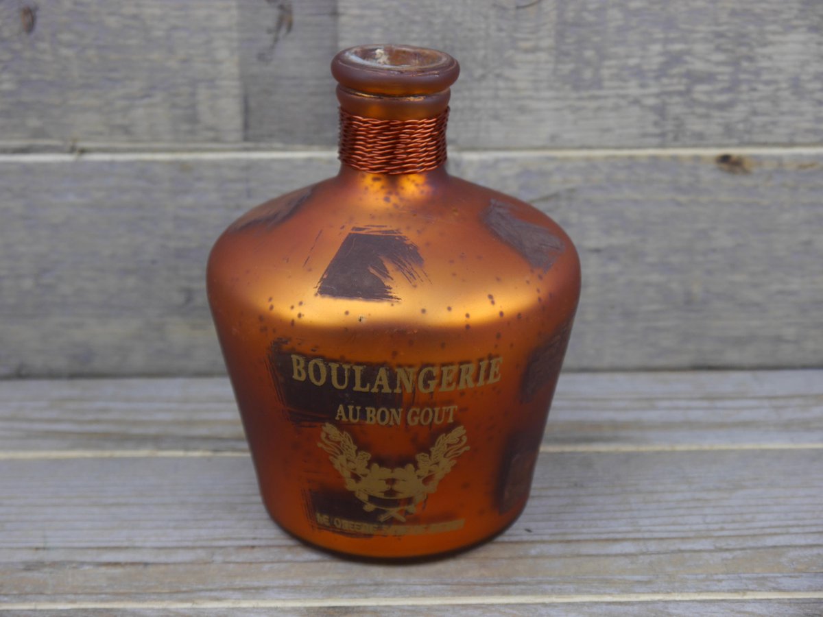 SENSE Decoratieve fles vaas met opdruk - Vintage stijl vaas - Vaas koper antiek
