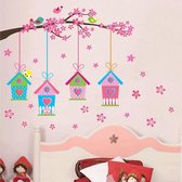 Muursticker vogelhuisje roze babykamer - kinderkamer wanddecoratie