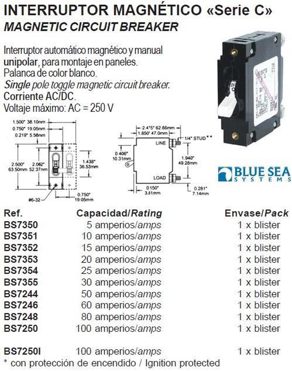 Blue Sea Systems Eenpolige Stroomonderbreker Schakelaar C-serie Zwart 25 A
