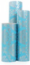 Cadeaupapier Blauw Barok op Zilver - Rol 50cm - 200m - 70gr | Winkelrol / Apparaatrol / Toonbankrol / Geschenkpapier / Kadopapier / Inpakpapier