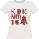 Ho ho ho party time T-shirt maat S Dames wit