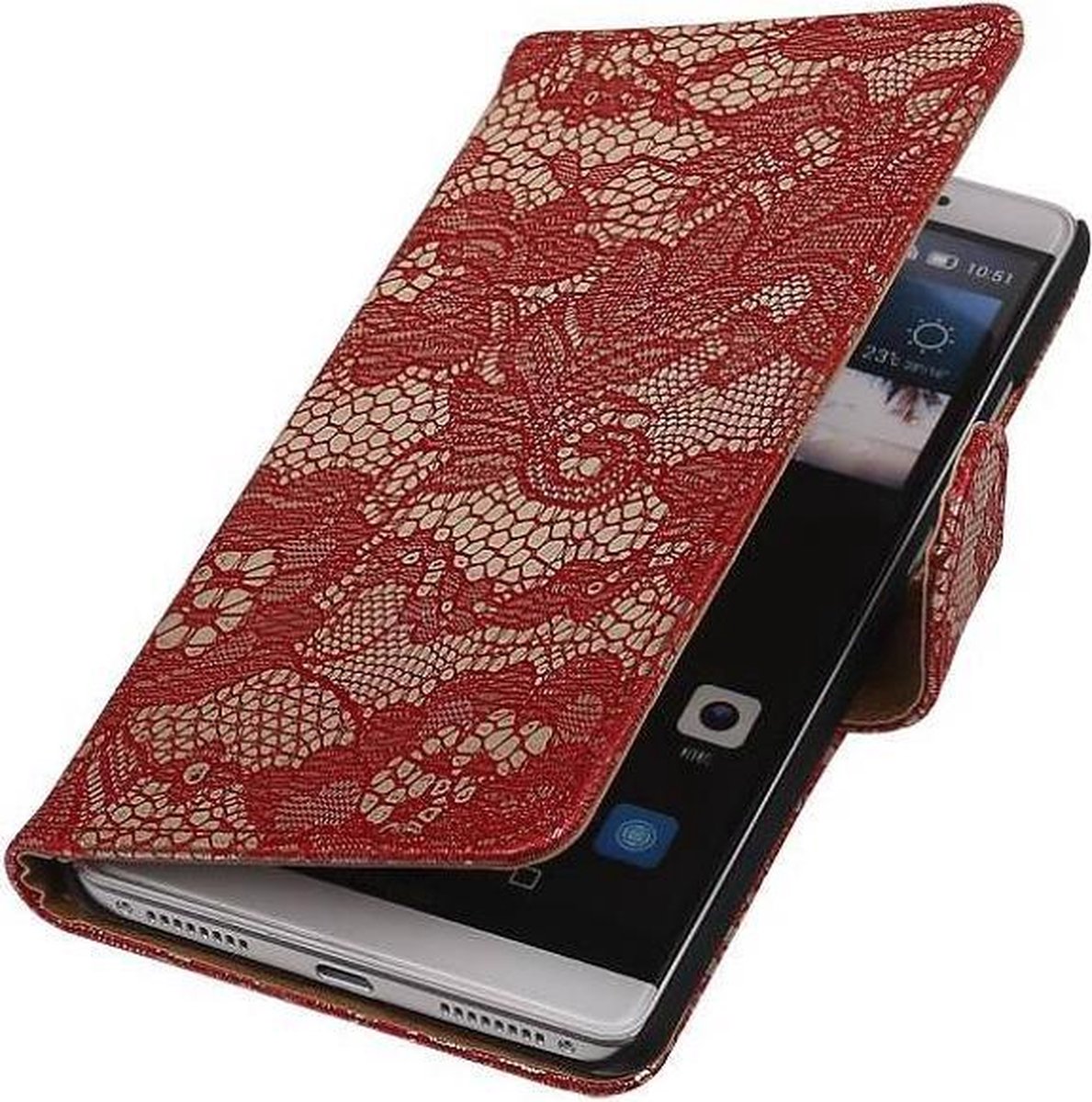 Lace Bookstyle Wallet Case Hoesjes Geschikt voor Huawei Mate S Rood