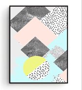 Postercity - Design Canvas Poster Kunst - Zon en Maan met Vierkanten / Muurdecoratie / 40 x 30cm / A3