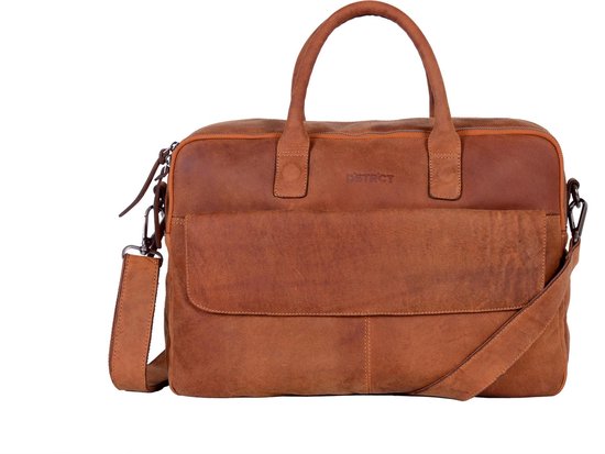 Sacoche ordinateur portable cognac avec poignées et bandoulière en bandoulière.