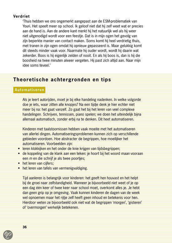 Tekstpagina met tips over automatisering bij kinderen met taalproblemen.