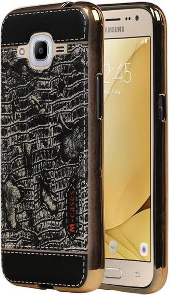 M-Cases Zwart Krokodil Design TPU back case hoesje voor Samsung Galaxy J2 2016