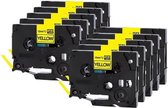 10 Pack Compatible Label Tape TZe-631 / TZ-631 Zwart op Geel 12mm x 8m voor Brother PT-18R, PT-1900, PT-1950, PT-1960, PT-200, PT-2030, PT-2030AD, PT-2030VP, PT-2100