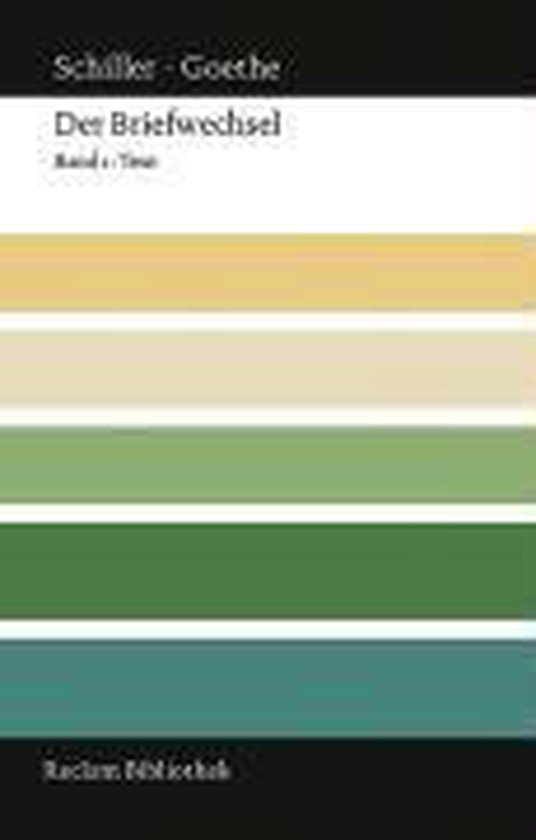 Livre 'Der Briefwechsel' de Schiller - Goethe, avec des bandes horizontales jaunes, beiges, vert clair et vert foncé.