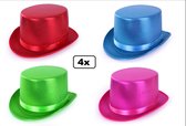 4x Hoge hoed metallic groen/pink/blauw/roze