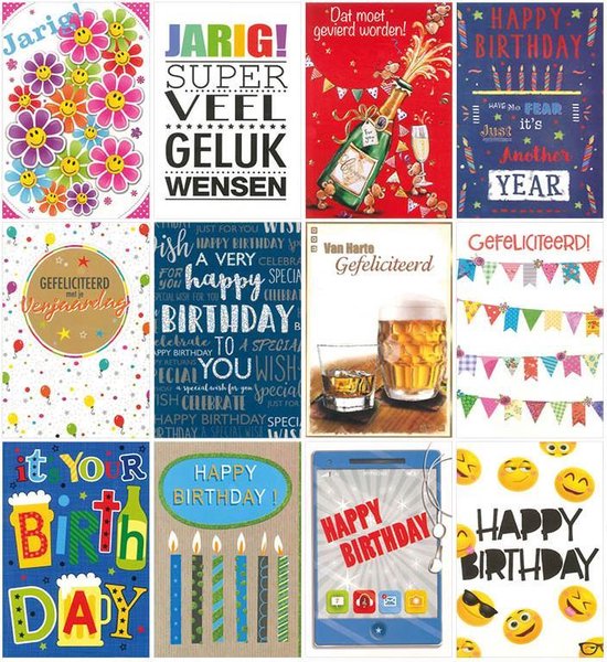 dosis passie zoeken Wenskaart - Gefeliciteerd - Verjaardag - Mix - 24 kaarten - 2 x 12 stuks |  bol.com