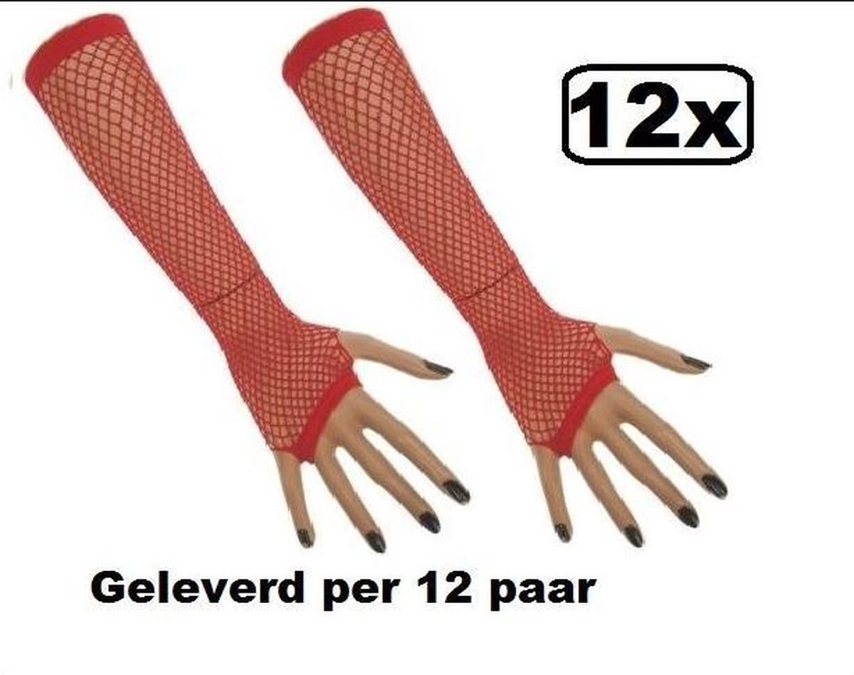 12x Paar Nethandschoenen lang vingerloos rood