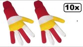 10x Paar handschoenen rood/wit/geel - Handschoen carnaval rood wit geel oeteldonk winter festival feest party