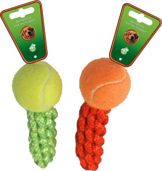 touw geknoopt met tennisbal 19cm hondenspeelgoed apport per 2 stuks