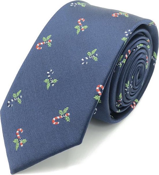 Luxe Kerst Stropdas Blauw Met Zuurstokjes bol