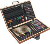88-delige tekendoos - luxe houten koffer - kleurpotloden - Bruin