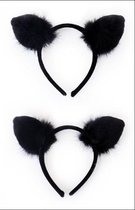 2x Diadeem kat zwart - carnaval optocht dier kat poes hoofdband diadeem zwart