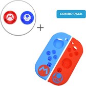 Luxe Siliconen Beschermhoes + Thumb Grips voor Nintendo Switch Joy-Con Controllers - Softcover Hoes / Case / Skin - Mario Toad Blauw Rood