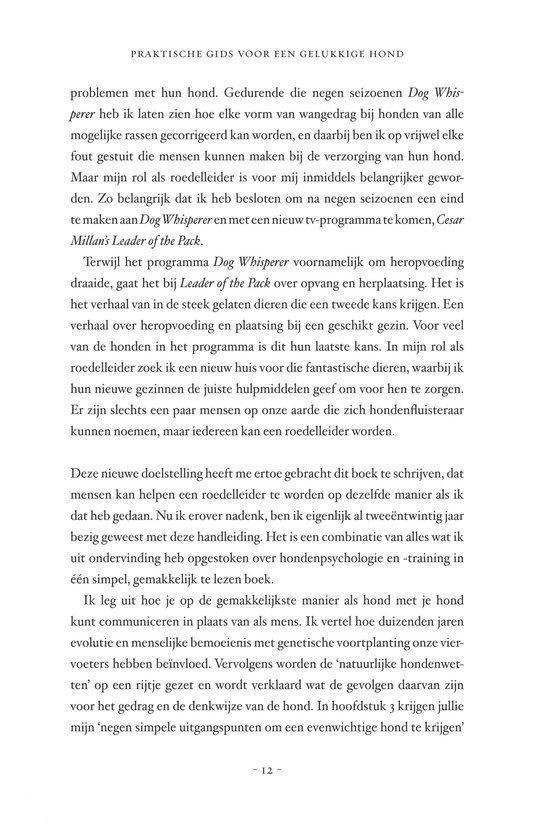 Pagina met tekst uit 'Praktische gids voor een gelukkige hond'.