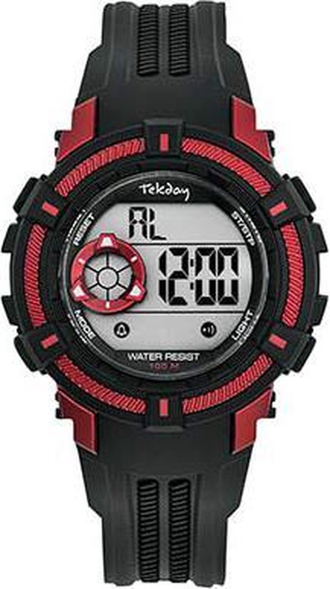 Tekday 654015 digitaal horloge 38 mm 100 meter zwart- rood