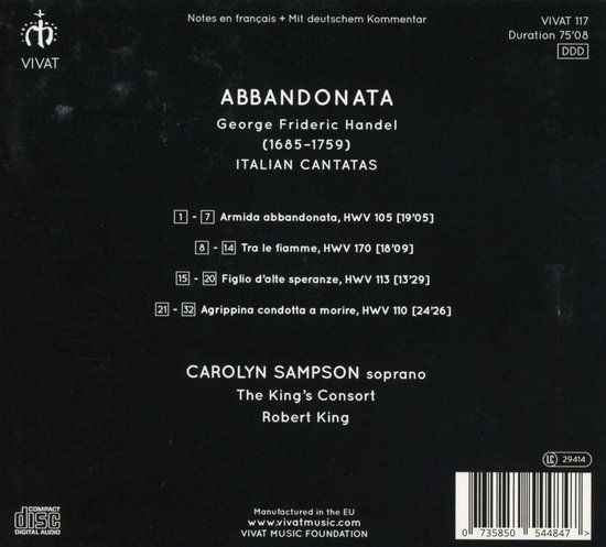 Carolyn Sampson , The King's Consort, Robert King - Abbandonata: Handel Italian Cantatas (CD)