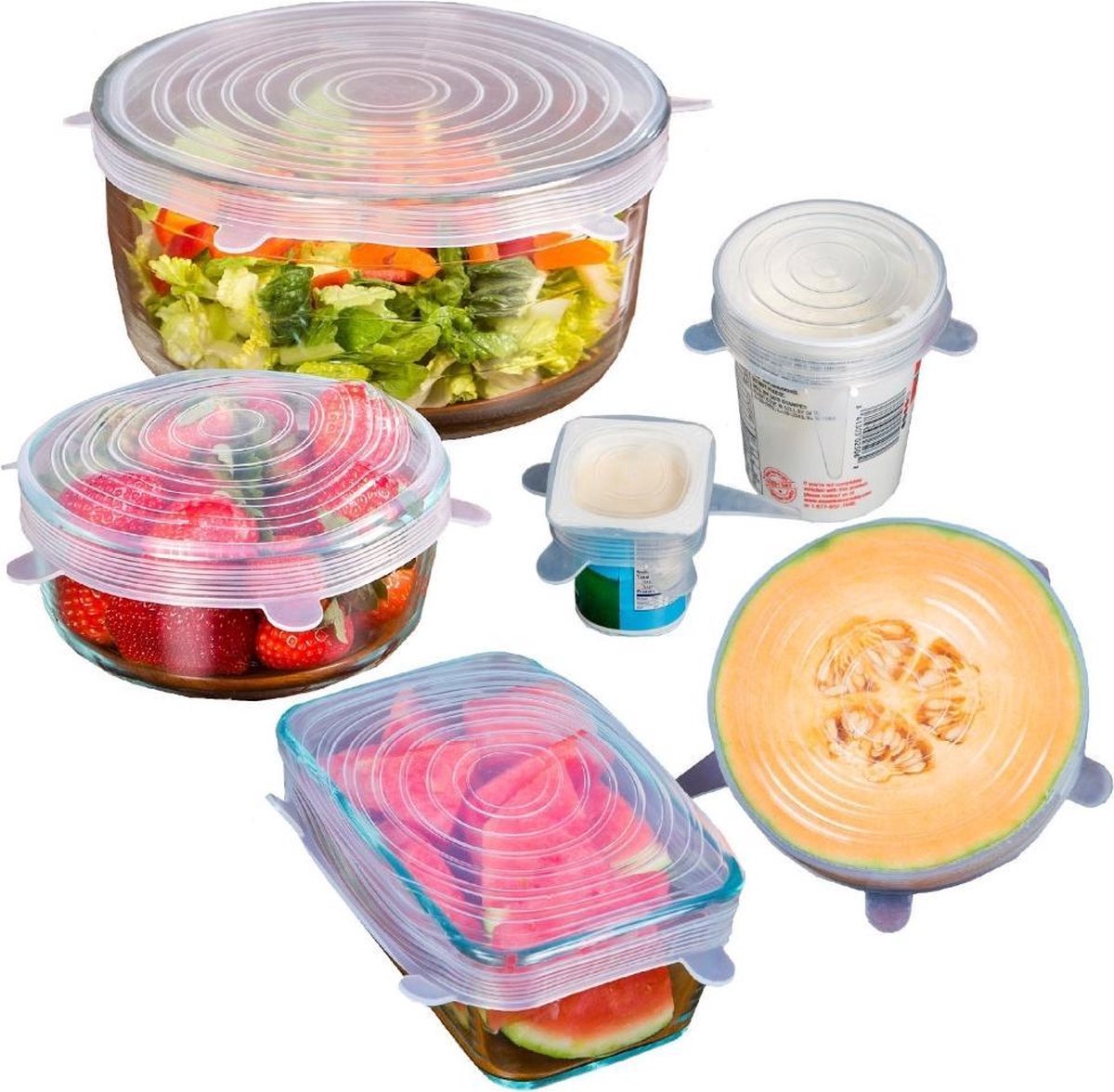 Senobia Kitchen Princess Siliconen Deksels - Herbruikbaar - 6 Stuks - Transparant