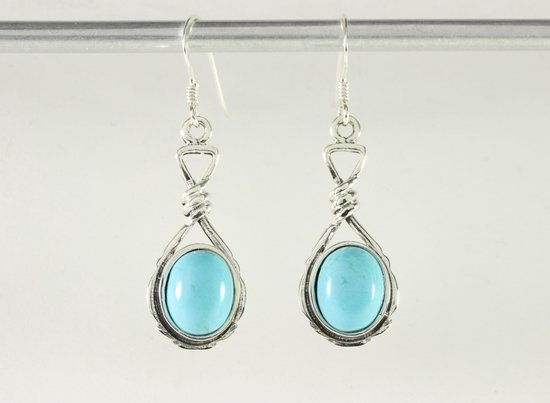 Boucles D'oreilles Pendantes En Turquoise D'Arizona Et Argent 925 (7.8g) - Occasion - Dormeuses
