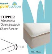 Homéé® Topper hoeslaken 100% katoen - Wit - 140x220+15cm