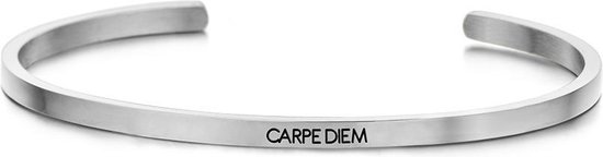 Key Moments 8KM-B00028 - Bracelet ouvert en acier avec texte - carpe diem - zircone - taille unique - couleur argent