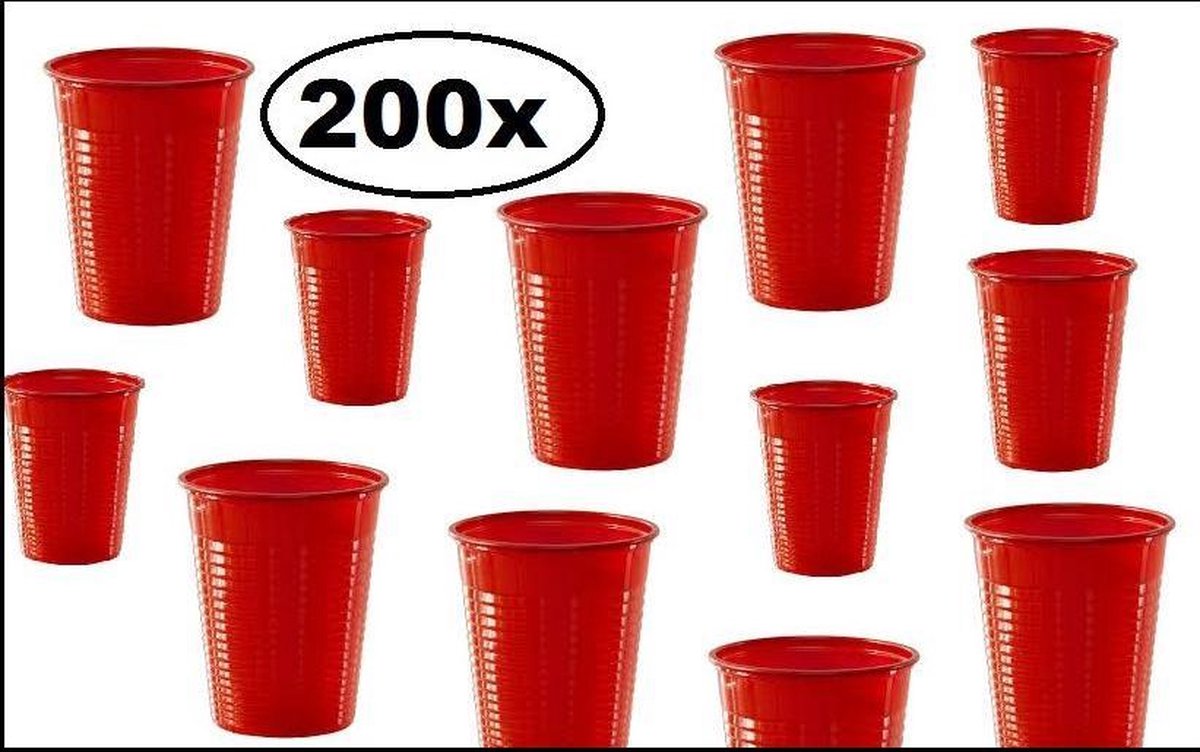 200x Rode plastic bekers limonade sap water carnaval thema feest festival party OP=OP |