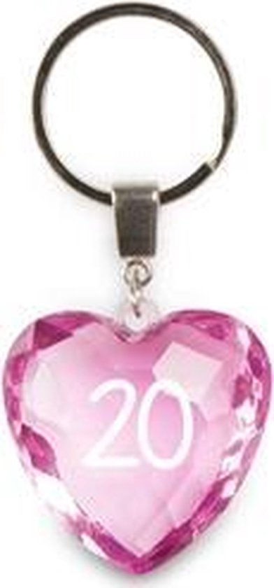 sleutelhanger - 20 jaar - diamant hartvormig roze