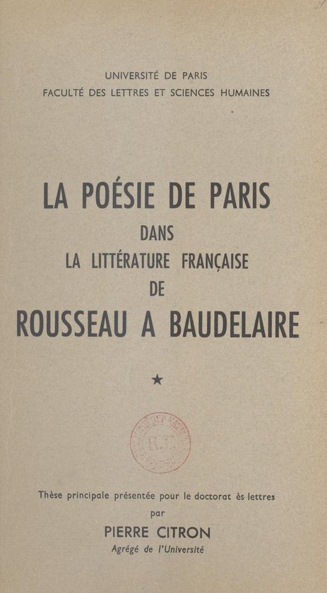 La poésie de Paris dans la littérature française de Rouss ... - cover