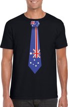 Zwart t-shirt met Australie vlag stropdas heren 2XL