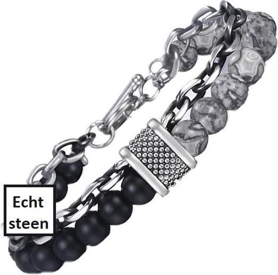 Bracelet fermoir aimanté pierre et acier pour Homme