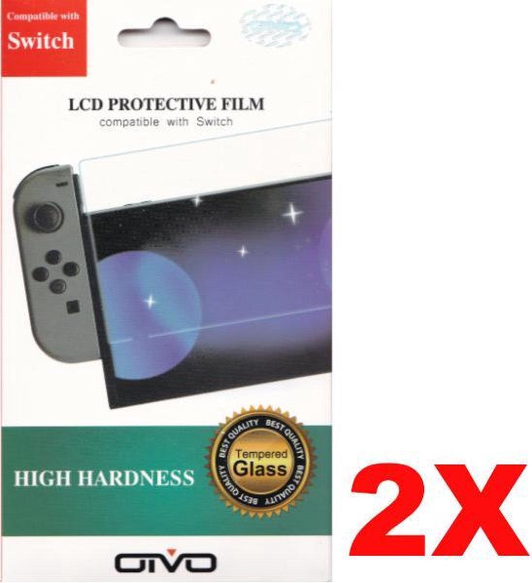 2 x OTVO tempered glass 9H screen protector voor Nintendo Switch
