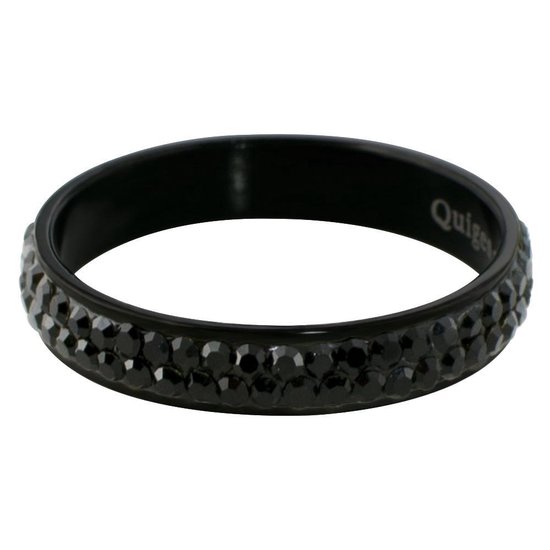 Quiges Stacking Ring Ladies - Rondelle Zircone - Acier Inoxydable Zwart - Taille 22 - Hauteur 4mm