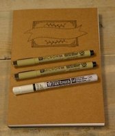 Oefenblok handlettering papier wit/recyling bruin en zwart A5 + 3 handlettering pennen
