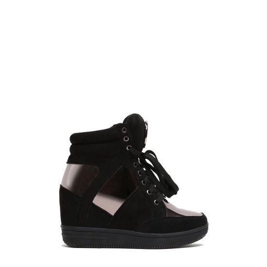 Dames Sneakers - Dames schoenen - Sleehak - Gouden Strepen - Wedge - Zwart  - Maat 36 | bol.com