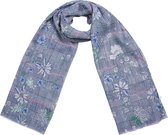 Blauw geruite klassiek Engelse sjaal met bloemen en ingeweven zilverdraad