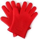 Siliconen ovenhandschoenen met hartjes patroon - rood - rode ovenwanten  - BBQ handschoenen - set van 2