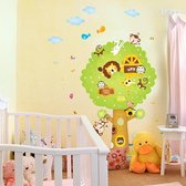 Muursticker happy tree animals / muursticker boom met vrolijke beesten