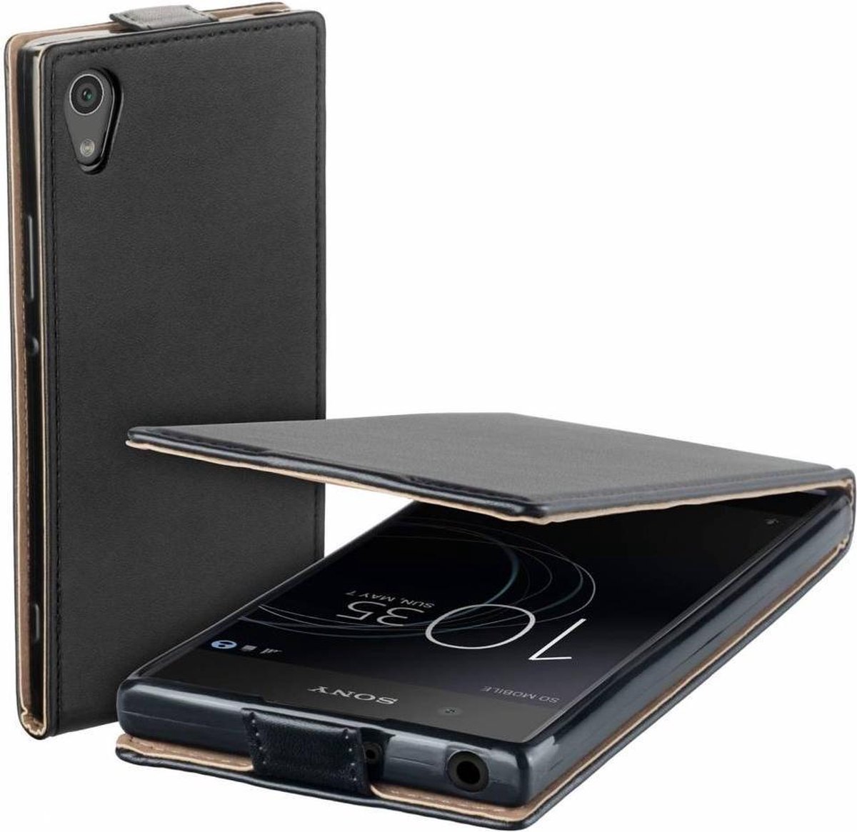 Zwart eco flipcase cover hoesje Geschikt voor Sony Xperia XA1 Plus