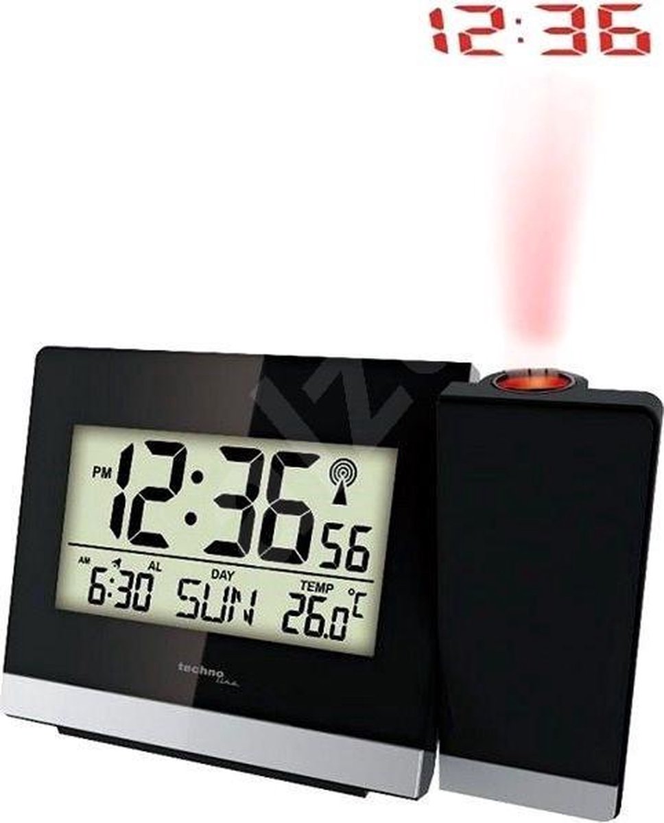 Digitale wekker - Radiogestuurd - Projectie van tijd - Alarm - Datum en Temperatuurweergave - Technoline WT 536