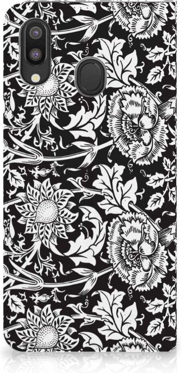 Standcase Hoesje voor Samsung Galaxy M20 Smart Cover Black Flowers