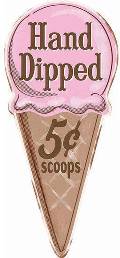 Ice Cream Hand Dipped - Retro reclame wandbord voor ijs - Amerika USA - metaal.