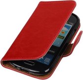 Rood Pull-Up PU booktype wallet cover hoesje voor Samsung Galaxy S3 Mini