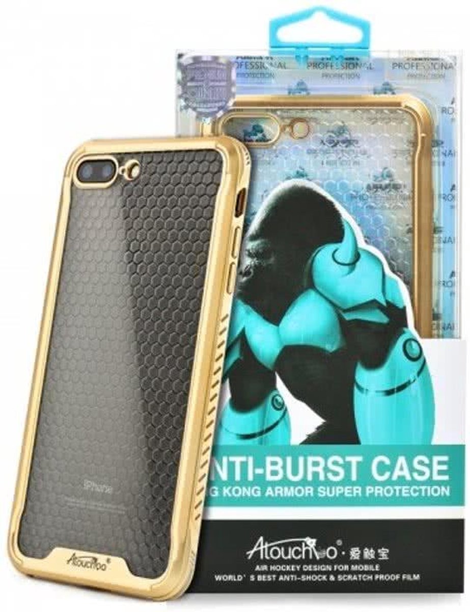 King Kong Hoesje voor Apple iPhone 7 / iPhone 8 / iPhone SE (2020) - TPU - Anti Shock - Transparant met Gouden Rand