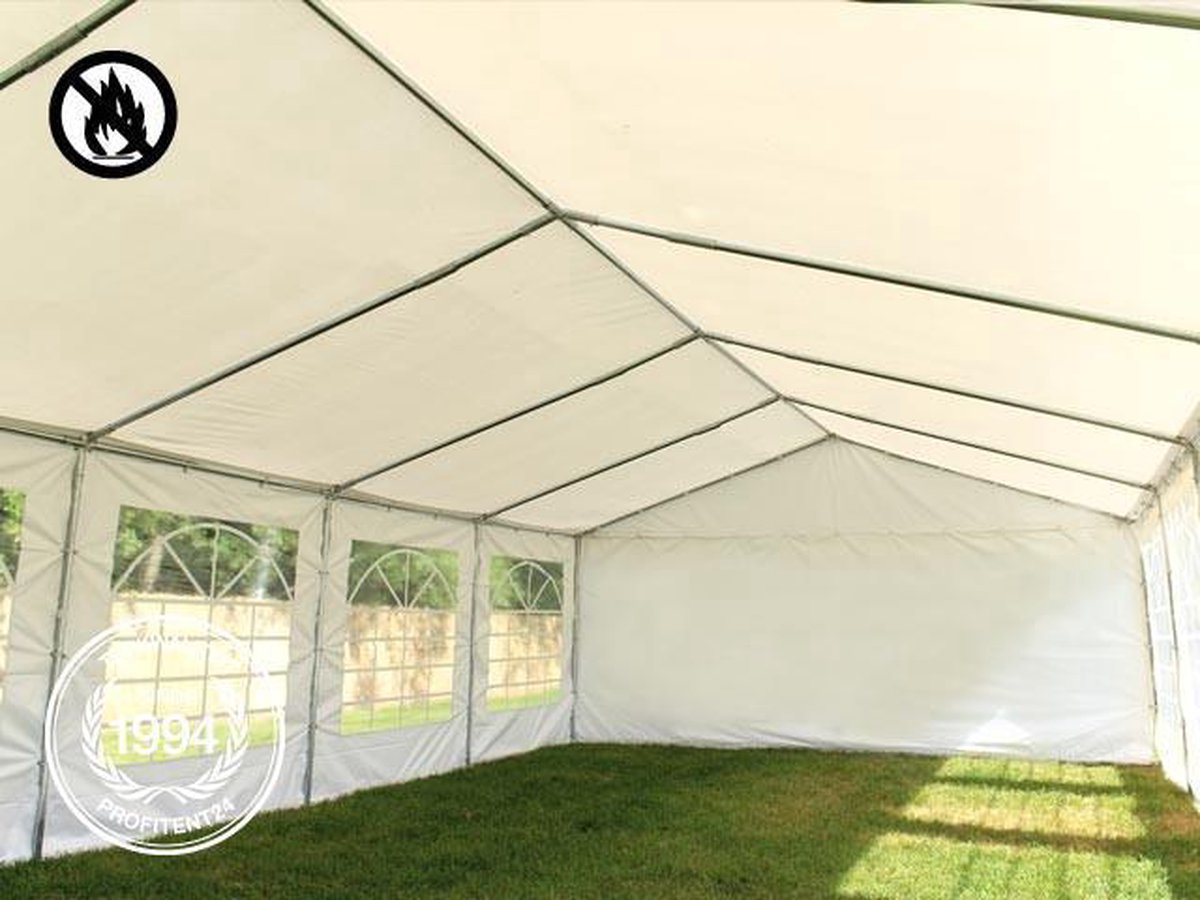 Partytent - Feesttent - Paviljoentent - 5x8m - PVC / grijs wit / 100% waterdicht, Brandvertragend & UV-bestendig / Inclusief zijwanden